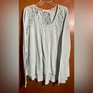 Rewind Light Blue Lace Accent Blouse
